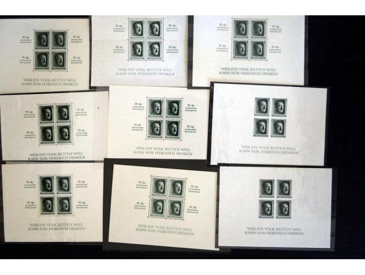 1937, Hitler Blockausgaben, postfrische Partie dabei Block 7(3), 8(6), 9(8) und 11(9), gute Erhaltung (Mi. ca. 6.000,-)