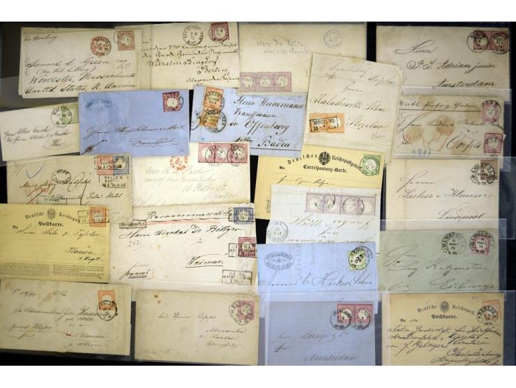 1872/1875, umfangreicher Sammlungsbestand mit über 200 Briefen, Karten und Ganzsachen sowie wenigen Vorderseiten, dabei viele