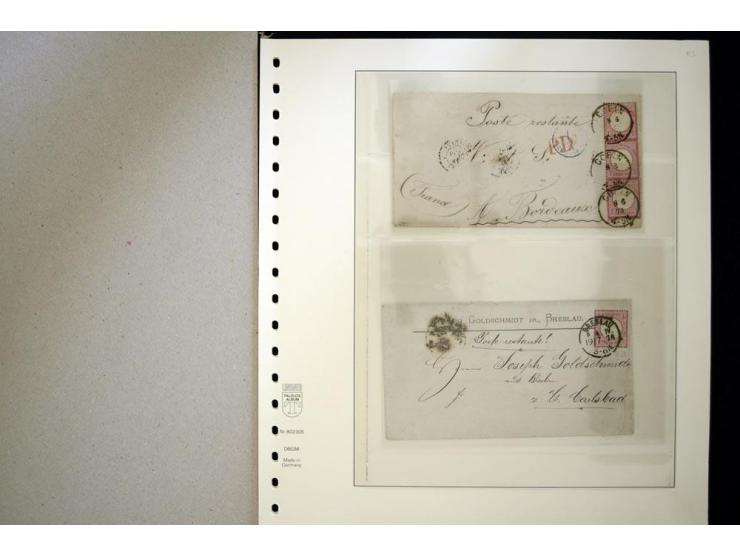 1872/74, "Poste restante", Sammlung mit 6 Briefen und 2 Karten mit Brustschild-Frankaturen, dabei 5 in das Ausland, dazu 2 Au