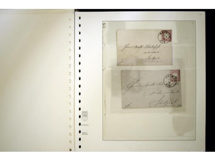 1872/74, "Poste restante", Sammlung mit 6 Briefen und 2 Karten mit Brustschild-Frankaturen, dabei 5 in das Ausland, dazu 2 Au