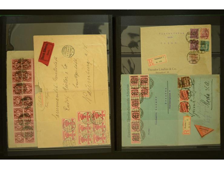 1920/1923, Sammlung mit über 600 Briefen, Karten und Ganzsachen, dabei Einzel- und Mehrfachfrankaturen, R-Briefe, Portostufen