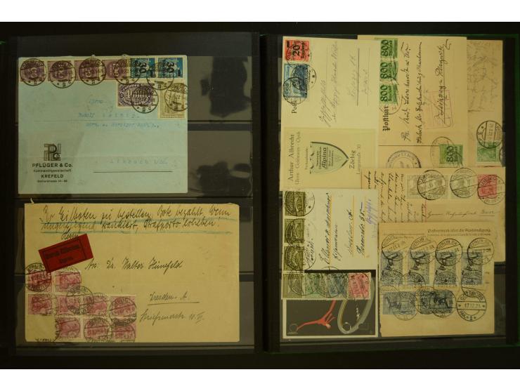 1920/1923, Sammlung mit über 600 Briefen, Karten und Ganzsachen, dabei Einzel- und Mehrfachfrankaturen, R-Briefe, Portostufen
