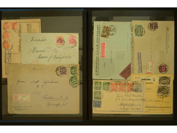 1920/1923, Sammlung mit über 600 Briefen, Karten und Ganzsachen, dabei Einzel- und Mehrfachfrankaturen, R-Briefe, Portostufen