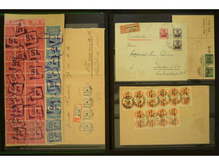 1920/1923, Sammlung mit über 600 Briefen, Karten und Ganzsachen, dabei Einzel- und Mehrfachfrankaturen, R-Briefe, Portostufen