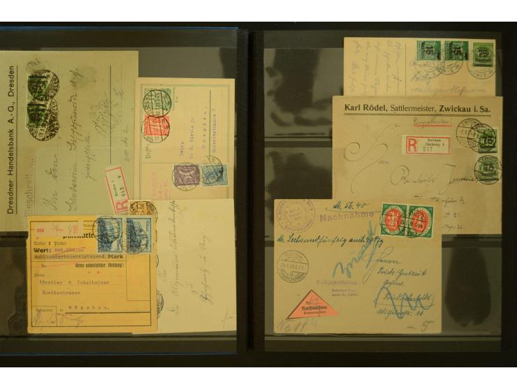 1920/1923, Sammlung mit über 600 Briefen, Karten und Ganzsachen, dabei Einzel- und Mehrfachfrankaturen, R-Briefe, Portostufen
