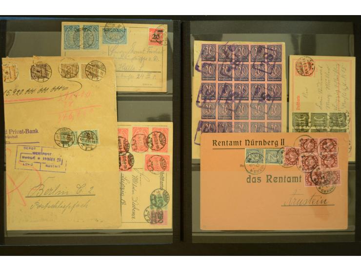 1920/1923, Sammlung mit über 600 Briefen, Karten und Ganzsachen, dabei Einzel- und Mehrfachfrankaturen, R-Briefe, Portostufen