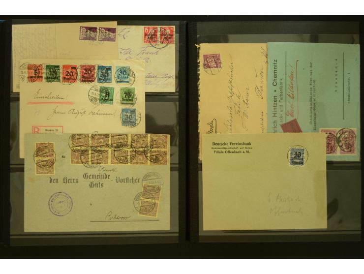 1920/1923, Sammlung mit über 600 Briefen, Karten und Ganzsachen, dabei Einzel- und Mehrfachfrankaturen, R-Briefe, Portostufen
