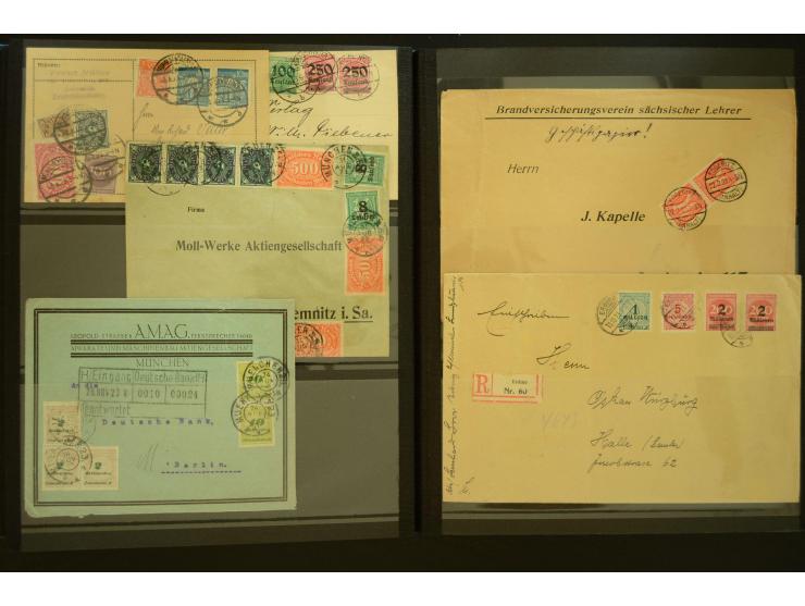 1920/1923, Sammlung mit über 600 Briefen, Karten und Ganzsachen, dabei Einzel- und Mehrfachfrankaturen, R-Briefe, Portostufen