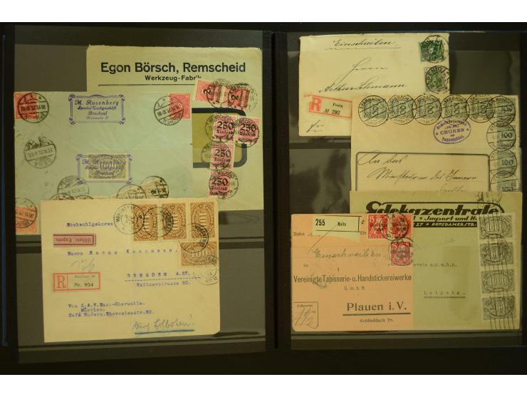 1920/1923, Sammlung mit über 600 Briefen, Karten und Ganzsachen, dabei Einzel- und Mehrfachfrankaturen, R-Briefe, Portostufen