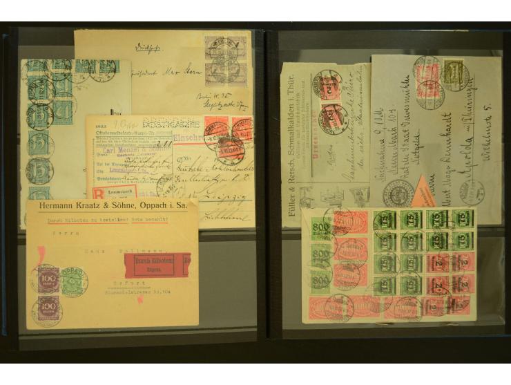 1920/1923, Sammlung mit über 600 Briefen, Karten und Ganzsachen, dabei Einzel- und Mehrfachfrankaturen, R-Briefe, Portostufen
