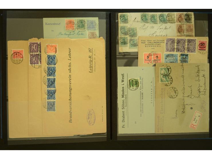 1920/1923, Sammlung mit über 600 Briefen, Karten und Ganzsachen, dabei Einzel- und Mehrfachfrankaturen, R-Briefe, Portostufen