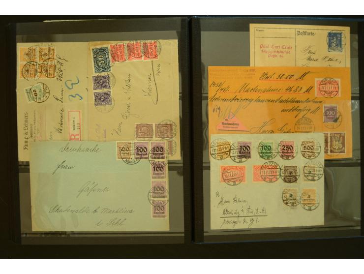 1920/1923, Sammlung mit über 600 Briefen, Karten und Ganzsachen, dabei Einzel- und Mehrfachfrankaturen, R-Briefe, Portostufen