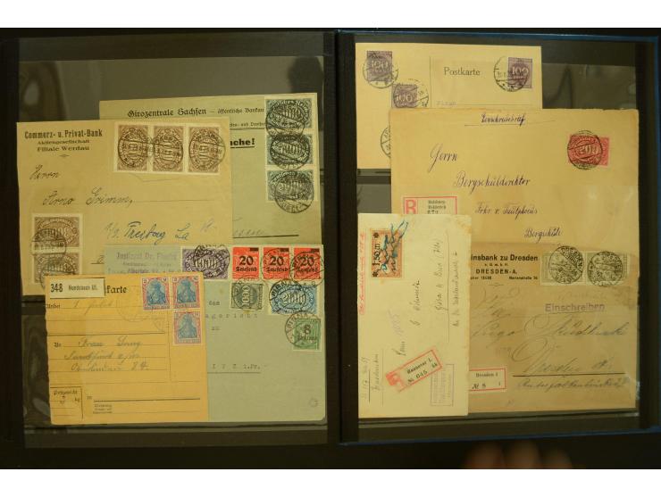 1920/1923, Sammlung mit über 600 Briefen, Karten und Ganzsachen, dabei Einzel- und Mehrfachfrankaturen, R-Briefe, Portostufen