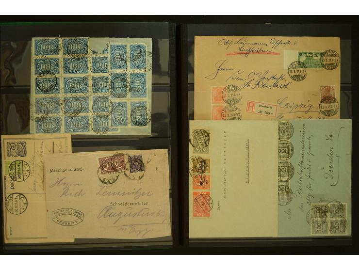 1920/1923, Sammlung mit über 600 Briefen, Karten und Ganzsachen, dabei Einzel- und Mehrfachfrankaturen, R-Briefe, Portostufen