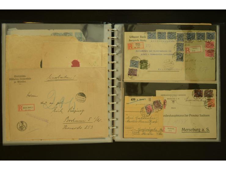 1920/1923, Sammlung mit über 600 Briefen, Karten und Ganzsachen, dabei Einzel- und Mehrfachfrankaturen, R-Briefe, Portostufen