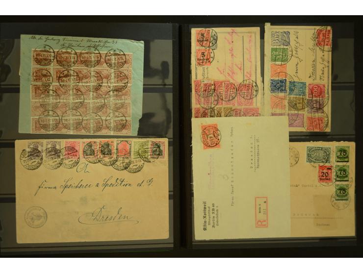 1920/1923, Sammlung mit über 600 Briefen, Karten und Ganzsachen, dabei Einzel- und Mehrfachfrankaturen, R-Briefe, Portostufen