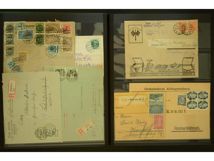1920/1923, Sammlung mit über 600 Briefen, Karten und Ganzsachen, dabei Einzel- und Mehrfachfrankaturen, R-Briefe, Portostufen