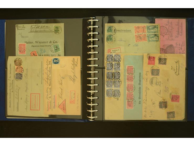 1920/1923, Sammlung mit über 600 Briefen, Karten und Ganzsachen, dabei Einzel- und Mehrfachfrankaturen, R-Briefe, Portostufen