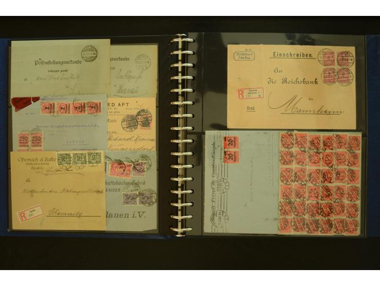 1920/1923, Sammlung mit über 600 Briefen, Karten und Ganzsachen, dabei Einzel- und Mehrfachfrankaturen, R-Briefe, Portostufen