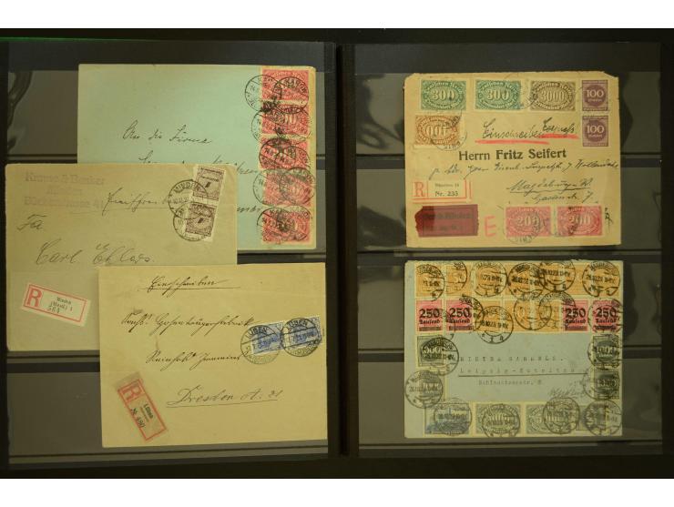 1920/1923, Sammlung mit über 600 Briefen, Karten und Ganzsachen, dabei Einzel- und Mehrfachfrankaturen, R-Briefe, Portostufen