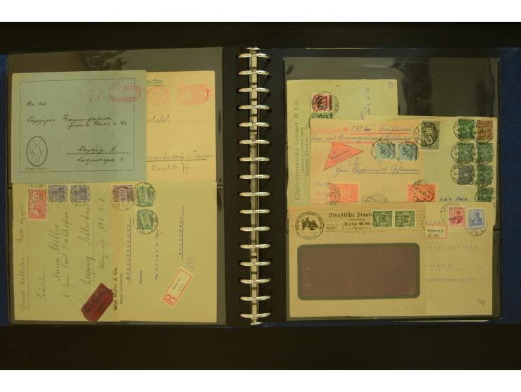 1920/1923, Sammlung mit über 600 Briefen, Karten und Ganzsachen, dabei Einzel- und Mehrfachfrankaturen, R-Briefe, Portostufen