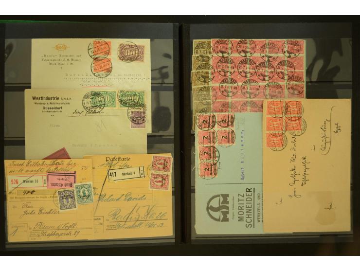 1920/1923, Sammlung mit über 600 Briefen, Karten und Ganzsachen, dabei Einzel- und Mehrfachfrankaturen, R-Briefe, Portostufen