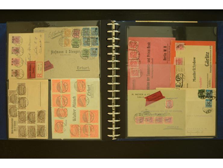 1920/1923, Sammlung mit über 600 Briefen, Karten und Ganzsachen, dabei Einzel- und Mehrfachfrankaturen, R-Briefe, Portostufen