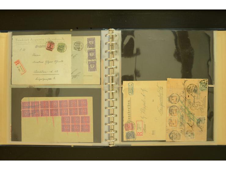 1920/1923, Sammlung mit über 600 Briefen, Karten und Ganzsachen, dabei Einzel- und Mehrfachfrankaturen, R-Briefe, Portostufen