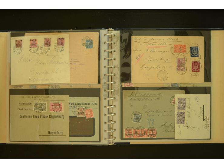 1920/1923, Sammlung mit über 600 Briefen, Karten und Ganzsachen, dabei Einzel- und Mehrfachfrankaturen, R-Briefe, Portostufen