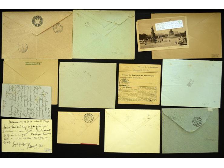 1920, 17 Marken mit Platten- und Walzenoberrändern ex Mi.-Nr. 140-153 auf 13 Briefen und Karten, dabei Viererblocks, Bogeneck