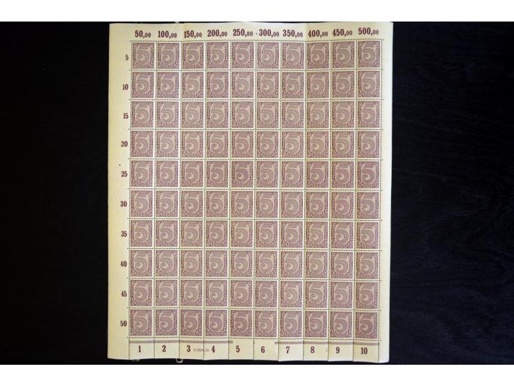 1920, Ziffern 3Pfg.-5 M., je per 100 in postfrischen Bogen (Mi.-Nr. 23-33; Mi. ohne HAN etc. 4.200,-)