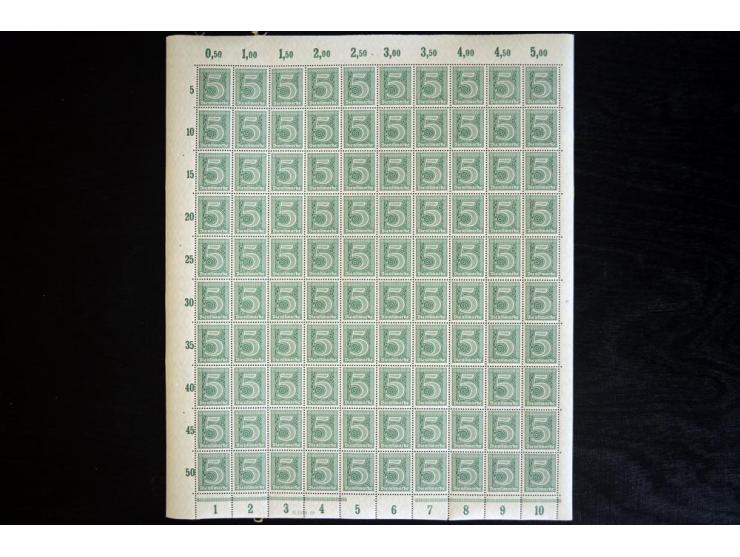 1920, Ziffern 3Pfg.-5 M., je per 100 in postfrischen Bogen (Mi.-Nr. 23-33; Mi. ohne HAN etc. 4.200,-)