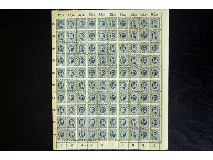 1920, Ziffern 3Pfg.-5 M., je per 100 in postfrischen Bogen (Mi.-Nr. 23-33; Mi. ohne HAN etc. 4.200,-)