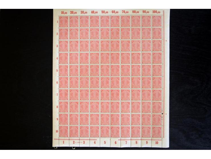 1920, Ziffern 3Pfg.-5 M., je per 100 in postfrischen Bogen (Mi.-Nr. 23-33; Mi. ohne HAN etc. 4.200,-)