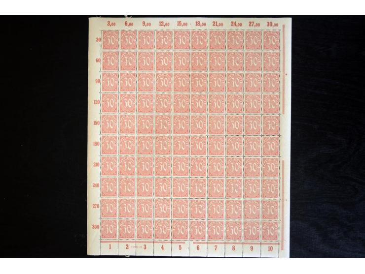 1920, Ziffern 3Pfg.-5 M., je per 100 in postfrischen Bogen (Mi.-Nr. 23-33; Mi. ohne HAN etc. 4.200,-)