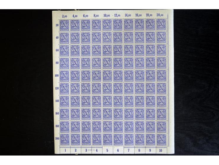 1920, Ziffern 3Pfg.-5 M., je per 100 in postfrischen Bogen (Mi.-Nr. 23-33; Mi. ohne HAN etc. 4.200,-)