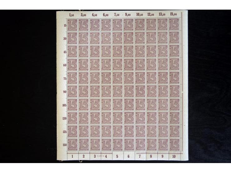 1920, Ziffern 3Pfg.-5 M., je per 100 in postfrischen Bogen (Mi.-Nr. 23-33; Mi. ohne HAN etc. 4.200,-)