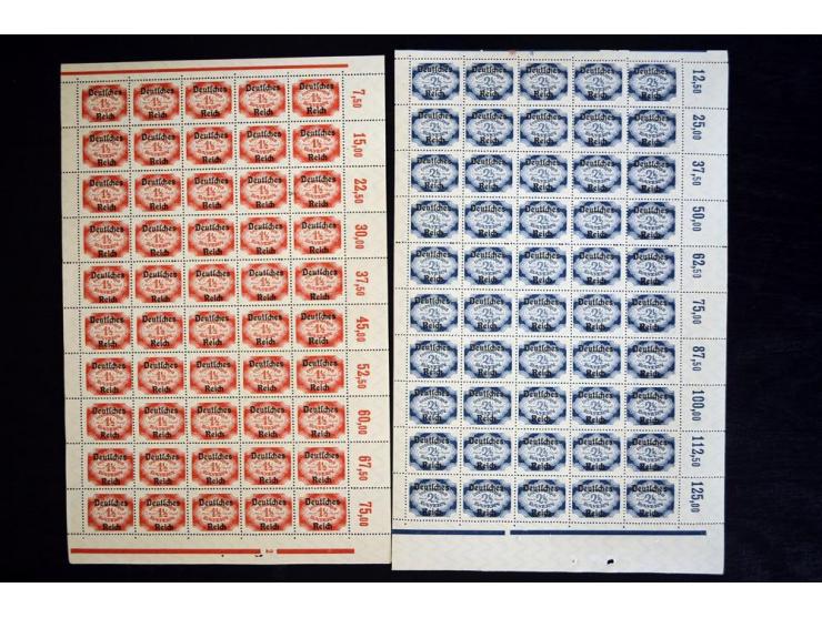 1920, Abschiedsausgabe 5-90 Pfg., je per 50 im postfrischen Bogenteil (Mi.-Nr. 34-45; Mi. ohne HAN etc. 4.250,-)