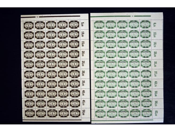 1920, Abschiedsausgabe 5-90 Pfg., je per 50 im postfrischen Bogenteil (Mi.-Nr. 34-45; Mi. ohne HAN etc. 4.250,-)