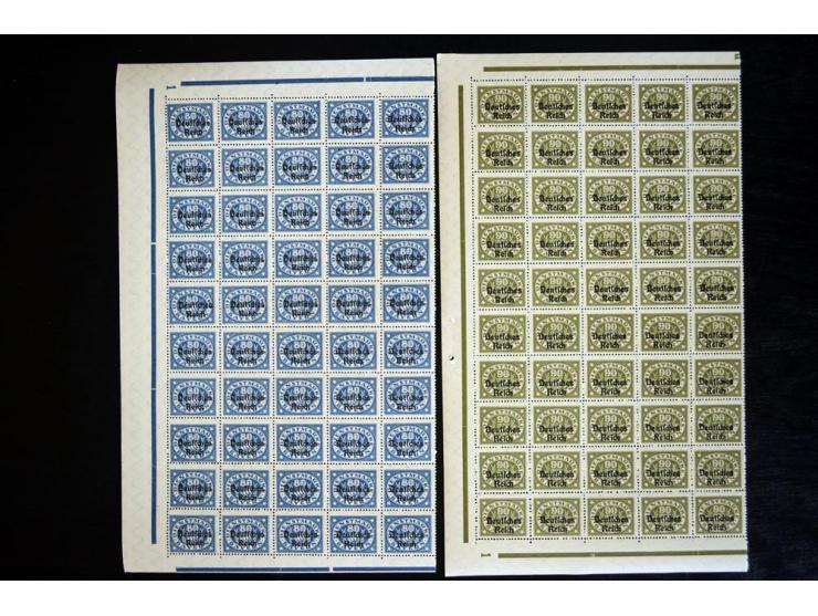1920, Abschiedsausgabe 5-90 Pfg., je per 50 im postfrischen Bogenteil (Mi.-Nr. 34-45; Mi. ohne HAN etc. 4.250,-)