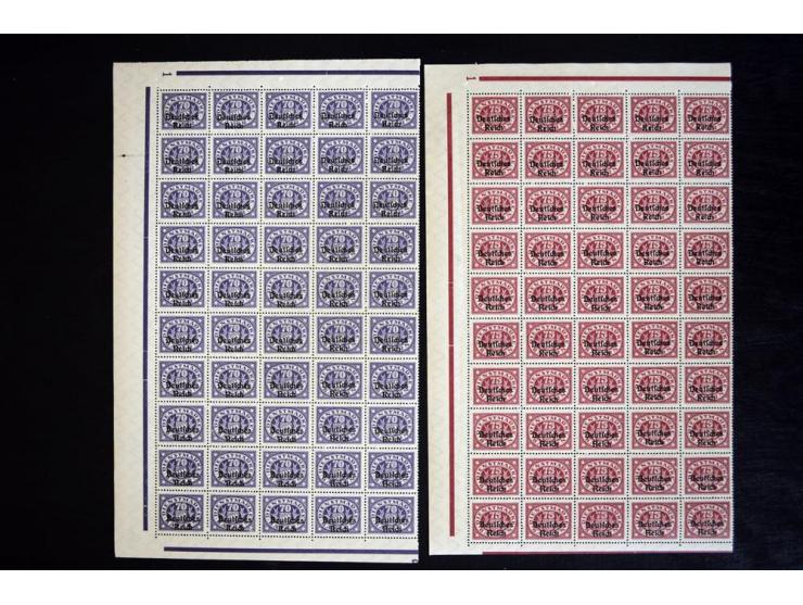 1920, Abschiedsausgabe 5-90 Pfg., je per 50 im postfrischen Bogenteil (Mi.-Nr. 34-45; Mi. ohne HAN etc. 4.250,-)
