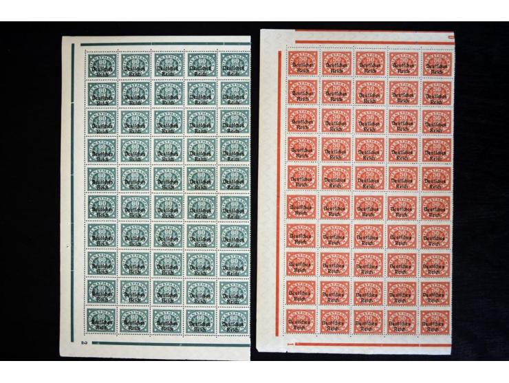1920, Abschiedsausgabe 5-90 Pfg., je per 50 im postfrischen Bogenteil (Mi.-Nr. 34-45; Mi. ohne HAN etc. 4.250,-)