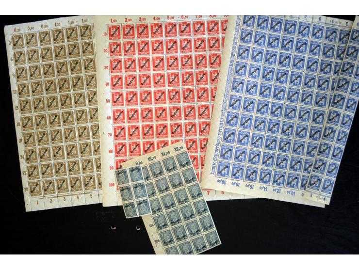 1924, Schlangenaufdruck 3-80 Pfg., je per 100 in postfrischen Bogen(teilen), tadellos (Mi.-Nr. 105-13; Mi. ohne HAN etc. 7.50