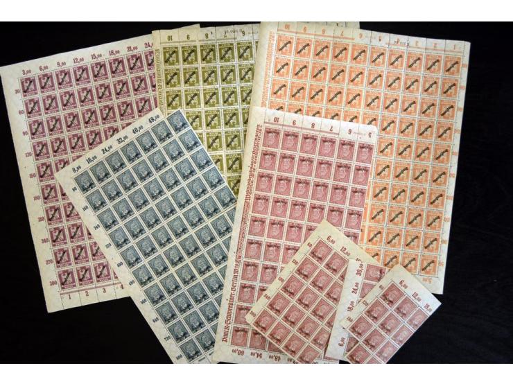 1924, Schlangenaufdruck 3-80 Pfg., je per 100 in postfrischen Bogen(teilen), tadellos (Mi.-Nr. 105-13; Mi. ohne HAN etc. 7.50