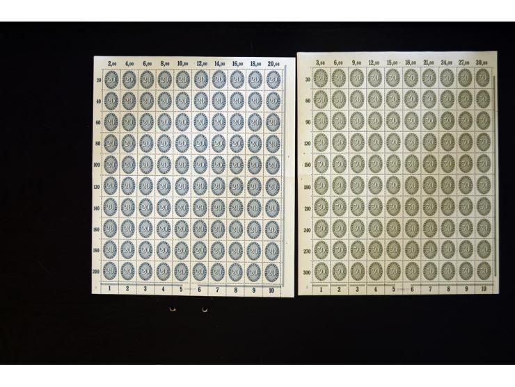 1927/33, Wertziffer im Oval 3-60 Pfg., je per 100 in postfrischen Bogen(teilen), tadellos (Mi.-Nr. 114-24; Mi. ohne HAN etc. 