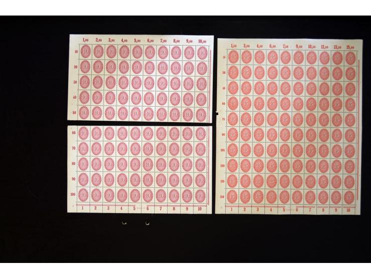 1927/33, Wertziffer im Oval 3-60 Pfg., je per 100 in postfrischen Bogen(teilen), tadellos (Mi.-Nr. 114-24; Mi. ohne HAN etc. 