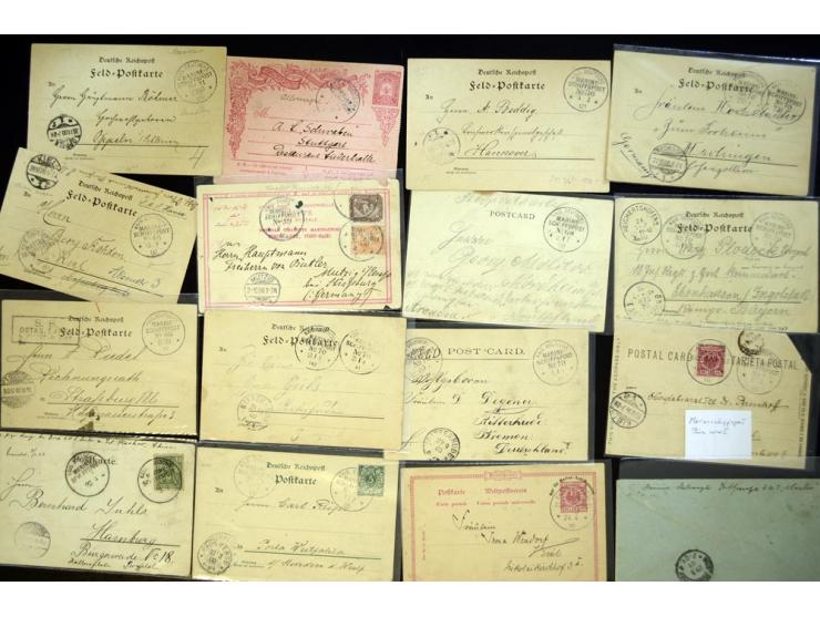 1898/1915, ca. 75 Briefe, Karten und Ganzsachen mit Marine-Schiffpoststempeln aus dem Bereich der Dt. Auslandspostämter und K