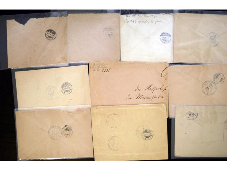 1898/1915, ca. 75 Briefe, Karten und Ganzsachen mit Marine-Schiffpoststempeln aus dem Bereich der Dt. Auslandspostämter und K