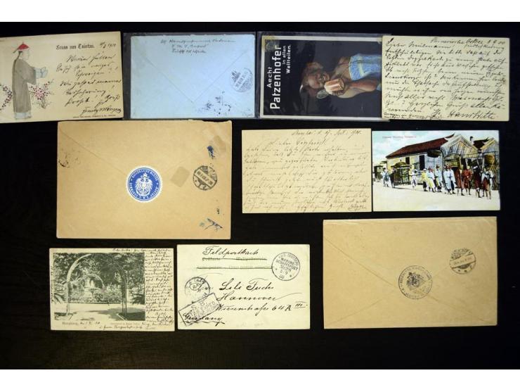 1898/1915, ca. 75 Briefe, Karten und Ganzsachen mit Marine-Schiffpoststempeln aus dem Bereich der Dt. Auslandspostämter und K