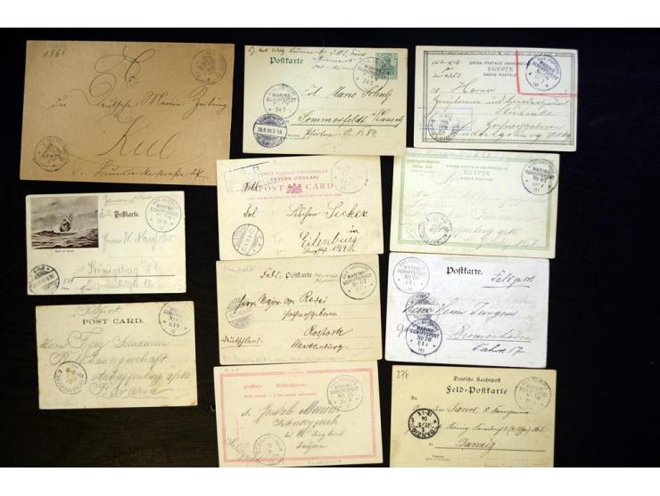 1898/1915, ca. 75 Briefe, Karten und Ganzsachen mit Marine-Schiffpoststempeln aus dem Bereich der Dt. Auslandspostämter und K
